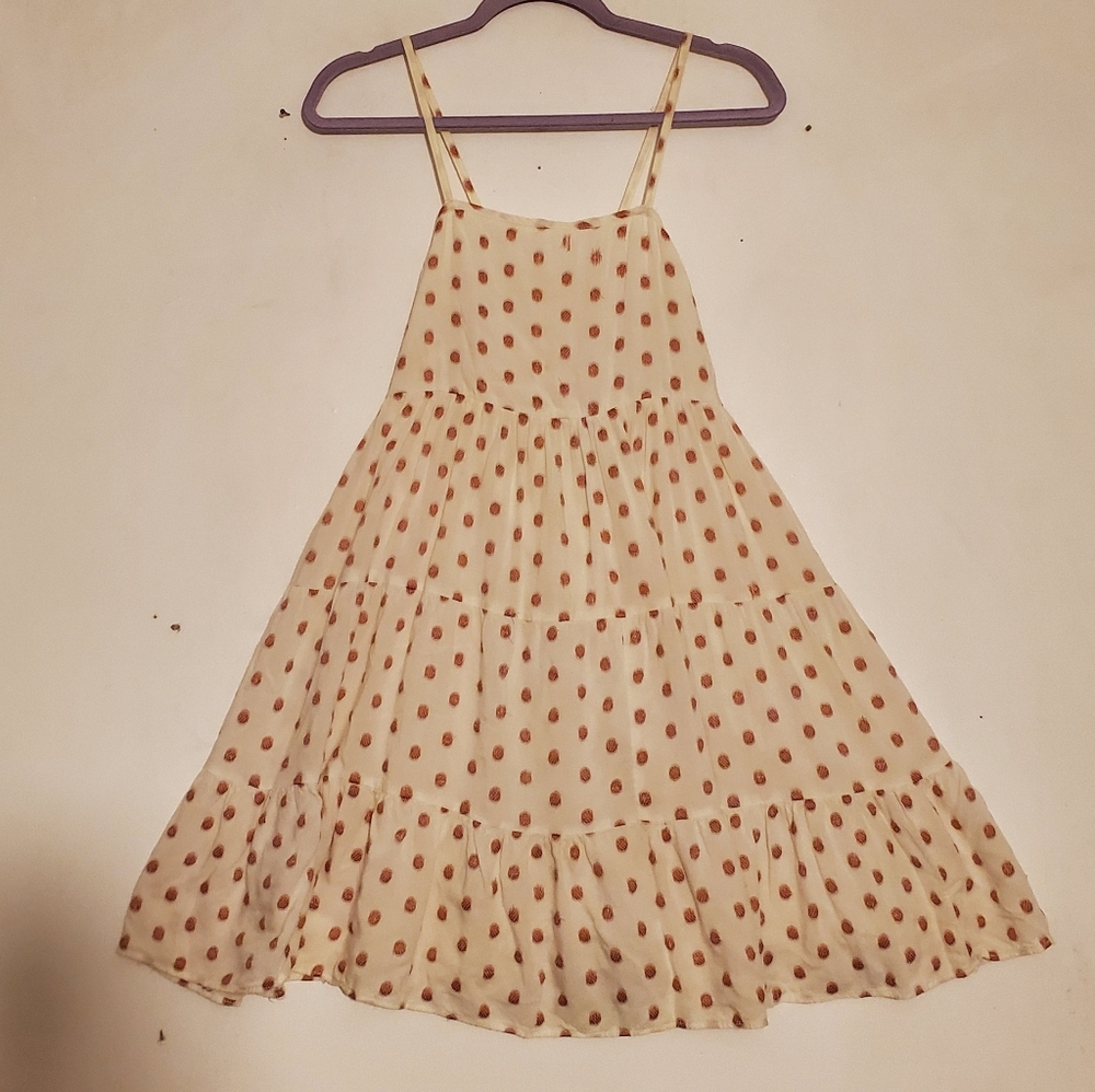 Sim & Sam Polka Dot Baby Doll Pleated Cream‎ Mauve Mini Dress Size XS